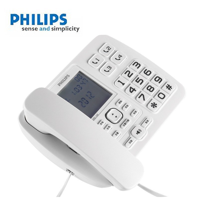 飞利浦 CORD168 有绳电话机 老人机 超大屏幕 语音报号 大字键 家用座机/办公座机(白色)