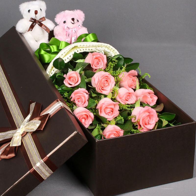 五二零鲜花速递全国11朵卡罗拉红玫瑰满天星花束生日礼物鲜花预定上海