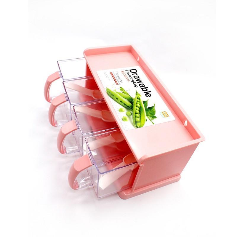 新陵SINLE r998厨房用品调味盒 调料盒 时尚外贸 塑料 创意四格 抽屉式 颜色随机