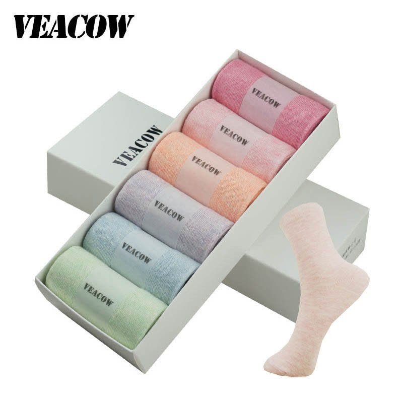 VEACOW [6双装] 女士春秋季商务运动休闲棉袜 吸汗中筒袜图片
