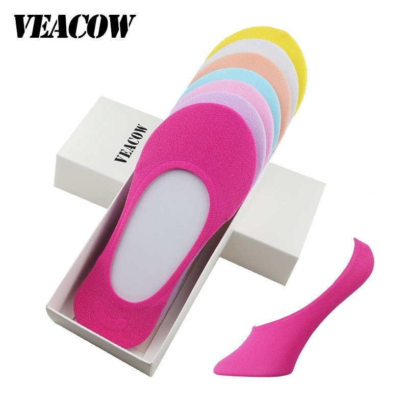 VEACOW [7双装]糖果色浅口隐形船袜 弹力硅胶防滑魔术袜子 吸汗