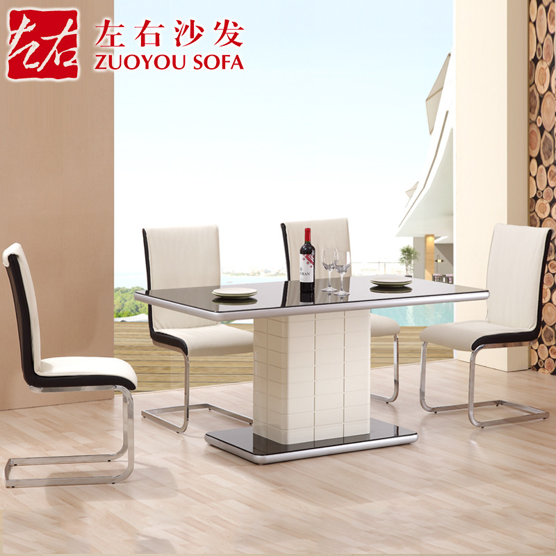 左右现代简约餐桌椅组合餐厅配套烤漆钢化玻璃饭桌餐台DJW016E-2
