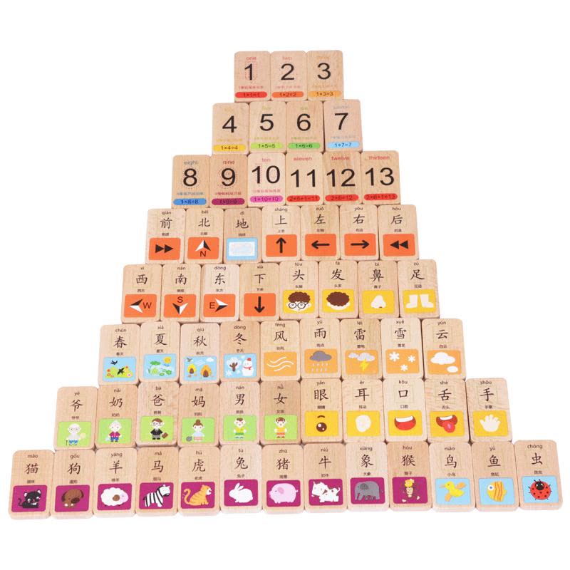 木玩世家多米诺骨牌儿童益智数字汉字智力玩具学生认字积木男孩好数字汉字多米诺B4111A图片