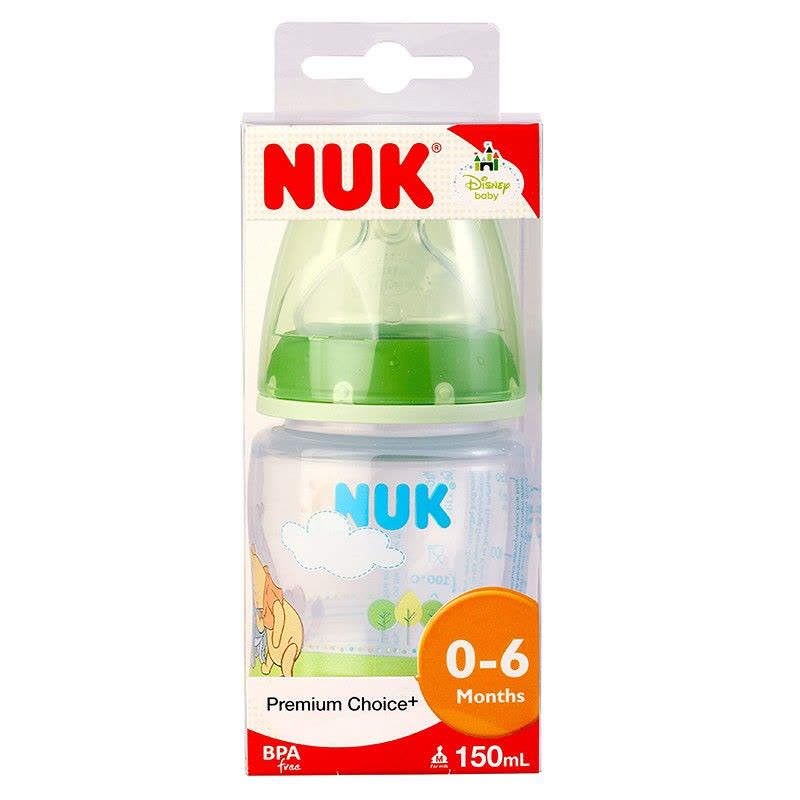 NUK150ml宽口PP彩色迪士尼维尼奶瓶(带初生型硅胶中圆孔奶嘴)颜色随机图片