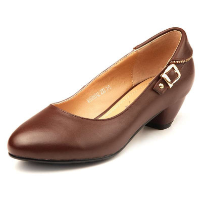 红蜻蜓真皮女单鞋传统正装职业中跟女鞋WNB26312 棕色 38码
