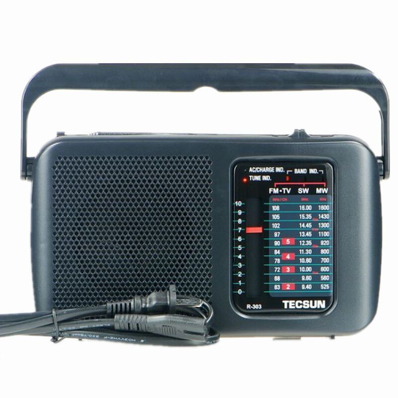 Tecsun/德生收 R-303 黑色 送3节充电电池调频/中波/短波/电视伴音收音机 老人多全波段 交流直流 支持耳机高清大图