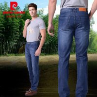 皮尔卡丹新款超薄新款男装微弹直筒大码中腰蓝色牛仔裤