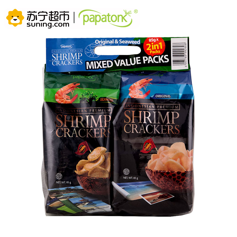 papatonk 啪啪通 虾片 原味 海苔味组合装 85g×2 印尼进口