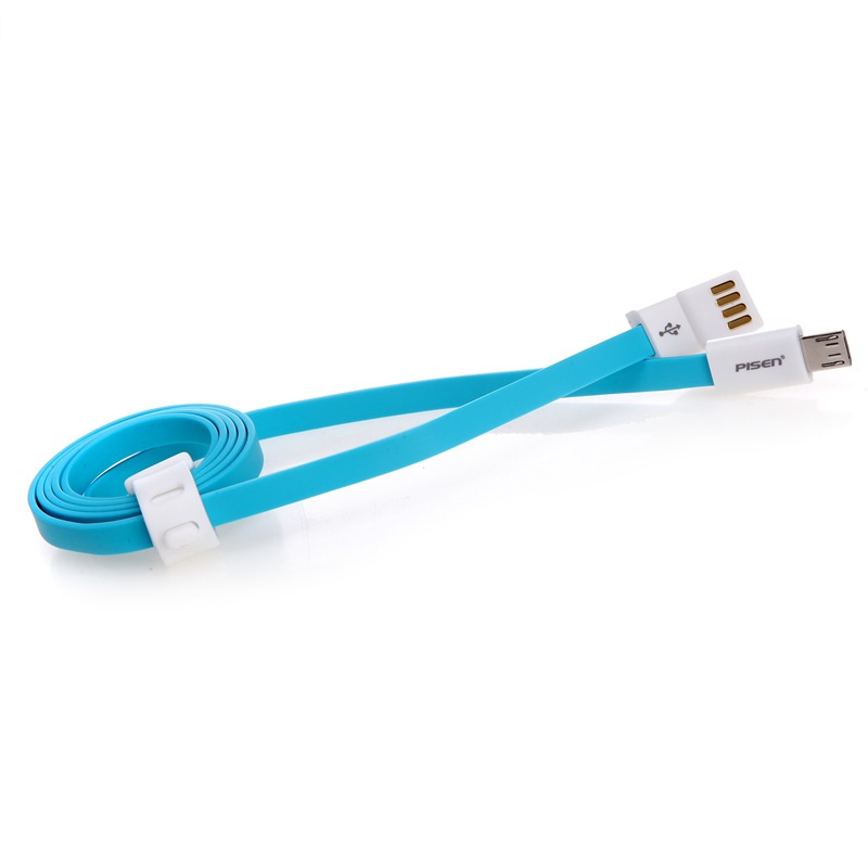 Pisen/品胜 Micro USB数据充电线II 小面条 扁线 小米 三星 华为 联想 酷派等安卓适用湖水蓝800mm