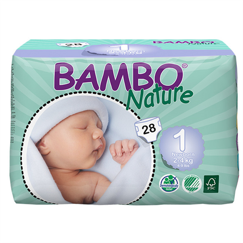丹麦原装BAMBO Nature班博自然系列 宝宝婴儿透气纸尿裤尿不湿 1号28片2-4KG