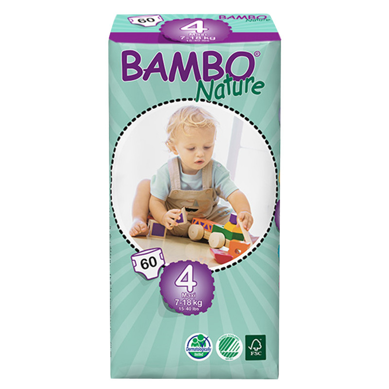 丹麦原装BAMBO Nature班博自然系列 宝宝婴儿透气纸尿裤尿不湿 4号60片7-18KG