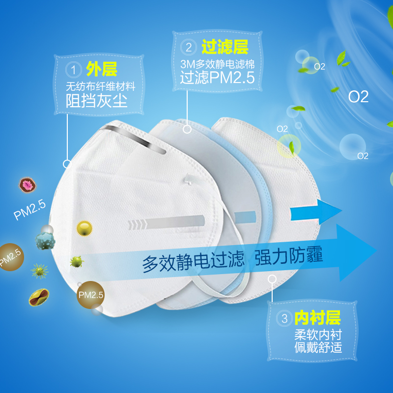 3M 防护口罩9501 防雾霾PM2.5 防尘口罩 KN95耳带式 2包装 5只/包 共10只