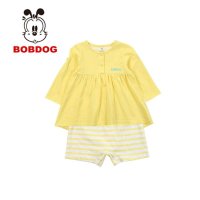 巴布豆春夏新款童装儿童裙子婴幼儿纯棉针织连衣裙套装含平角短裤
