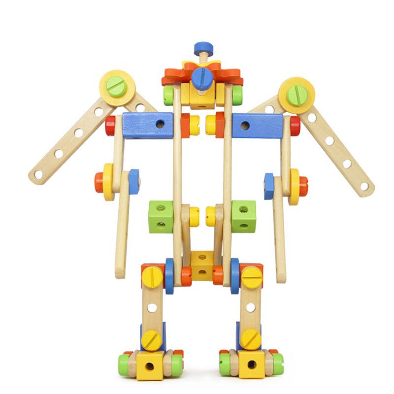 木玩世家变形金刚螺母组合玩具儿童益智组装拼装木制拼插积木玩具BH3303图片