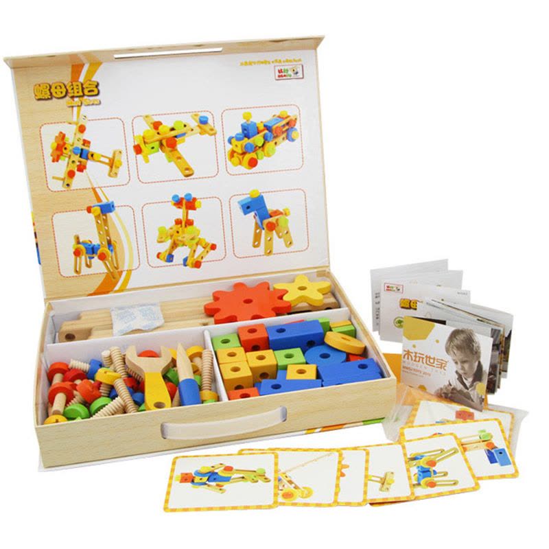 木玩世家变形金刚螺母组合玩具儿童益智组装拼装木制拼插积木玩具BH3303图片
