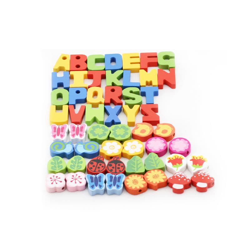 木玩世家儿童益智玩具54粒彩色数字启蒙早教木制串珠玩具BH2606A图片