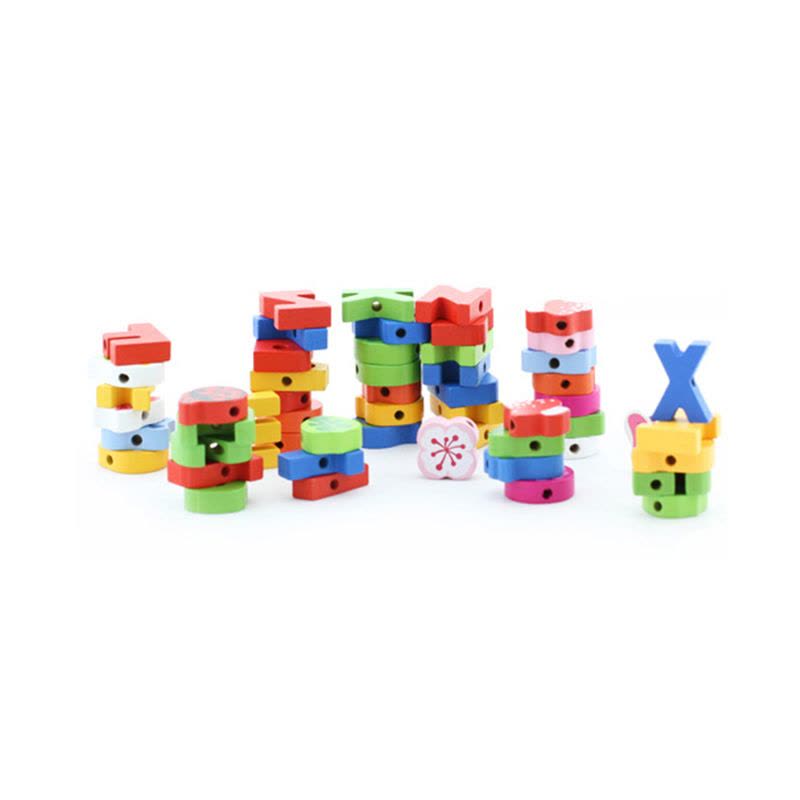 木玩世家儿童益智玩具54粒彩色数字启蒙早教木制串珠玩具BH2606A图片