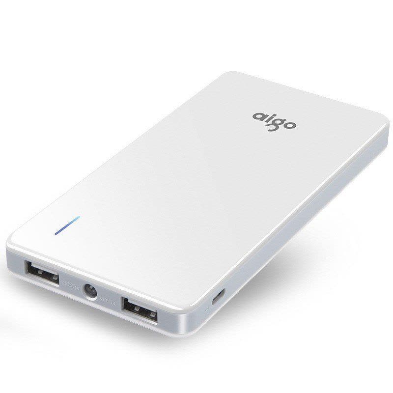 爱国者(aigo)移动电源 N6 10000毫安 聚合物电芯 双USB LED手电 充电宝 白色灰边图片