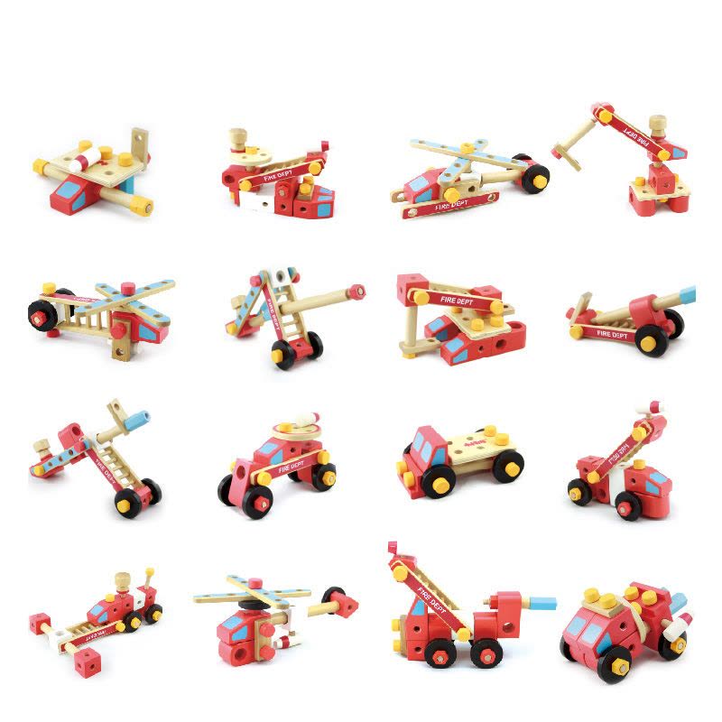 [停产]木玩世家儿童益智玩具木制100颗粒拼装玩具消防螺母组合MMBL13005图片
