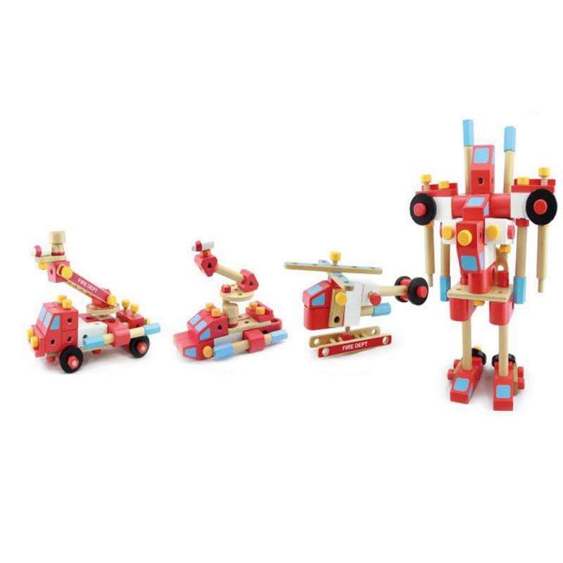 [停产]木玩世家儿童益智玩具木制100颗粒拼装玩具消防螺母组合MMBL13005图片