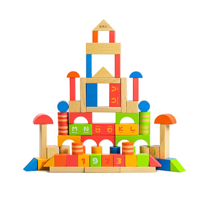 木玩世家儿童益智启蒙数字智力运算积木玩具木质100大粒桶装EB002图片