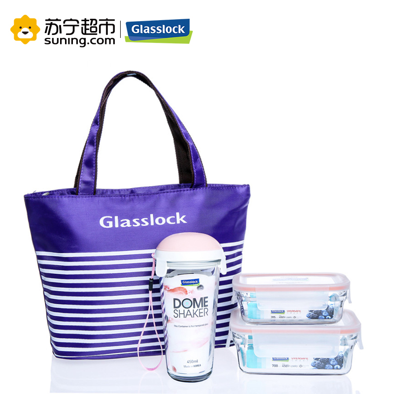 三光云彩(GLASSLOCK)耐热钢化玻璃保鲜盒水杯395+700ml+450ml水杯3件套附保温包便当盒保鲜盒水杯套装