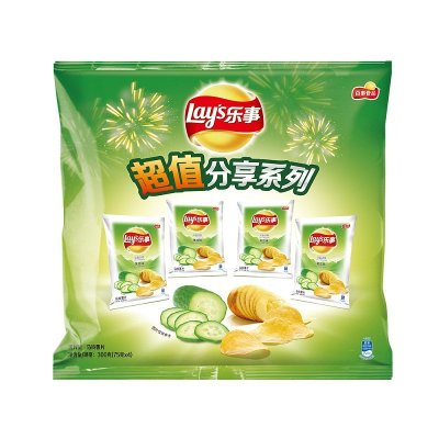 乐事Lay's 薯片清新清爽黄瓜味分享系列75g 4袋装