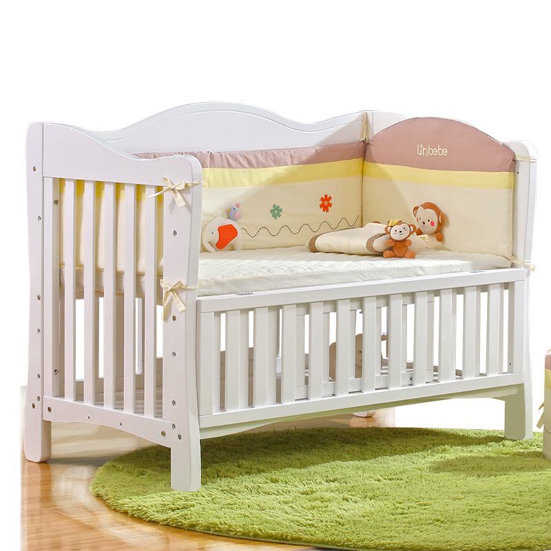 霖贝儿(LINBEBE)天鹅之吻系列多功能欧式婴儿高档bb床可拼接大床可变书桌儿童床高度可调节松木床可变成人床图片