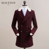迈克.菲恩MACFION男士韩版中长款翻领时尚修身呢子大衣11005