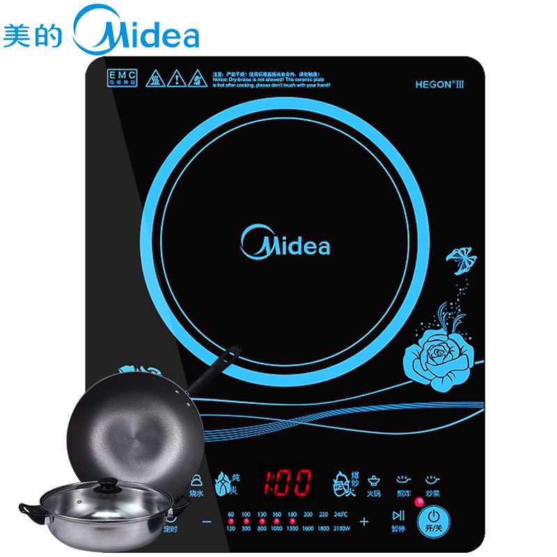 美的(Midea)C21-WT2116纤薄机型二级能效整板触控电磁炉(赠汤锅+炒锅)