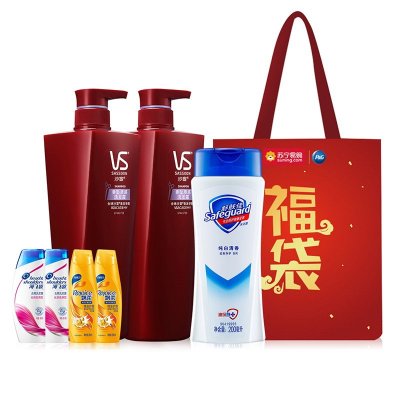 沙宣垂坠质感洗发水750ml*2+海飞丝丝质柔滑洗发水80ml*2+飘柔焗油护理洗发水80ml*2+舒肤佳沐浴露200ml