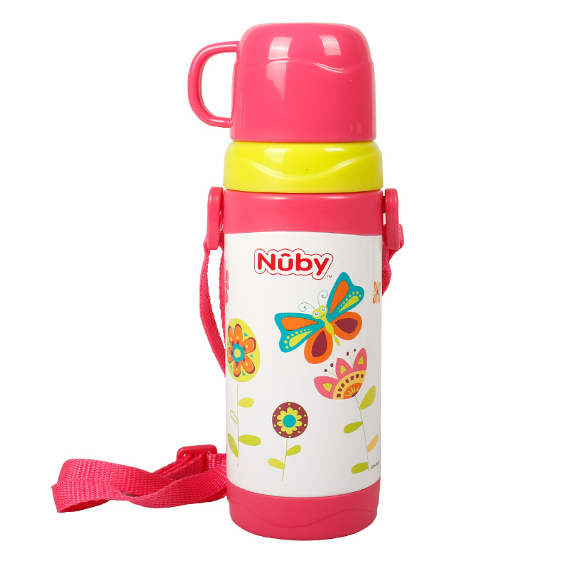 努比(Nuby)不锈钢真空保温背带水壶(颜色图案随机)10226 360ml 适用年龄:4岁以上高清大图