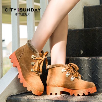 City sunday/都市星期天棉靴女短靴系带女鞋子秋冬舒适保暖女靴子CA127019