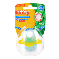 美国nuby/努比 新款婴儿宝宝儿童专用磨牙棒咀嚼训练固齿器牙胶 蓝黄