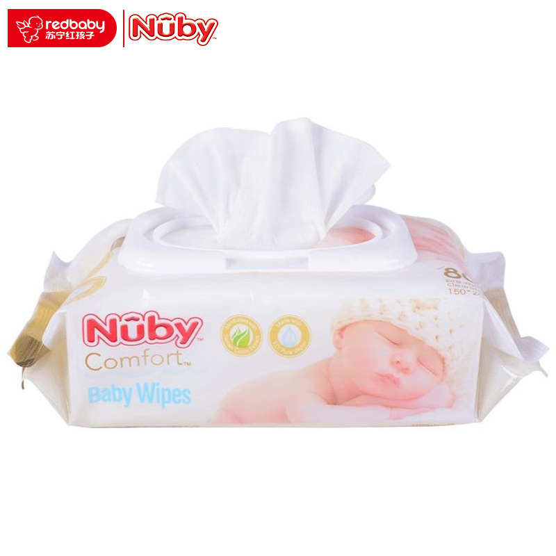 美国nuby/努比 婴儿湿巾新生儿柔湿巾80抽带盖洁肤专用湿巾