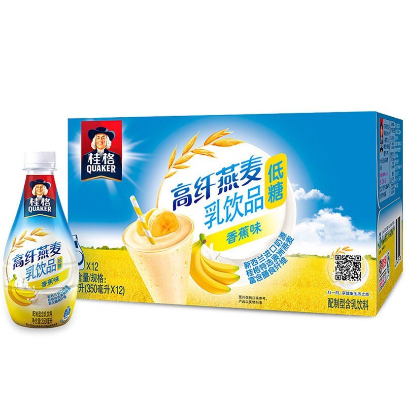 [苏宁超市]桂格高纤燕麦乳香蕉味(PET彩箱)350毫升*12瓶