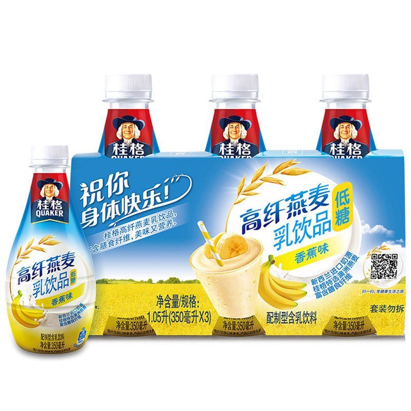 [苏宁超市]桂格高纤燕麦乳香蕉味(PET)350毫升*3联瓶