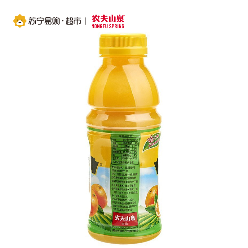 [苏宁易购超市]农夫山泉 农夫果园100%果蔬汁(橙)380ml*12瓶 箱装 果汁饮料