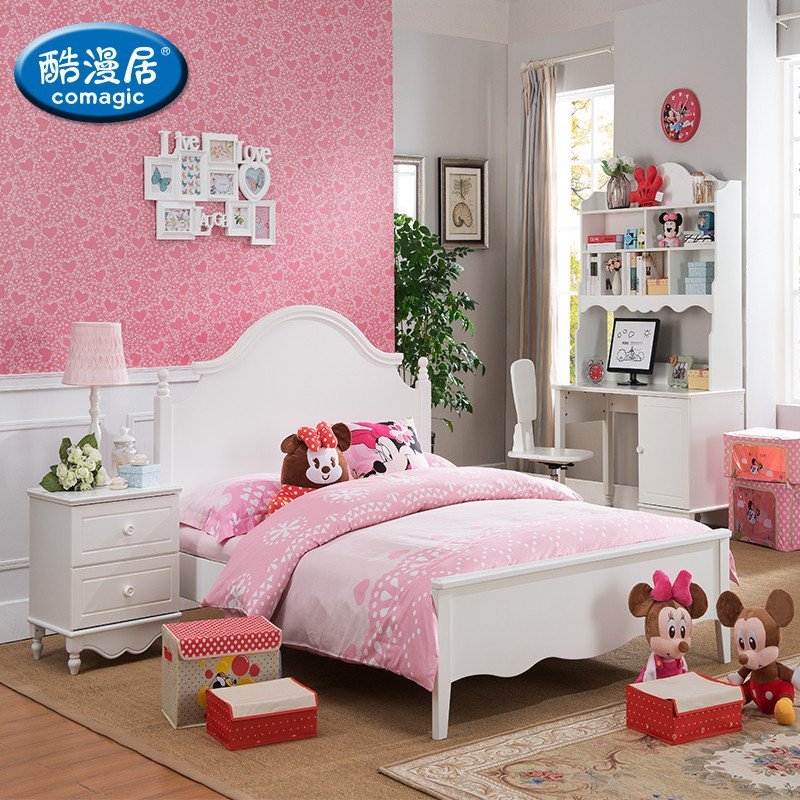 酷漫居儿童家具 韩式白色成套家具 男孩女孩青少年儿童套房组合 (1.2*1.9米床+床头柜+迪士尼漫画床垫)