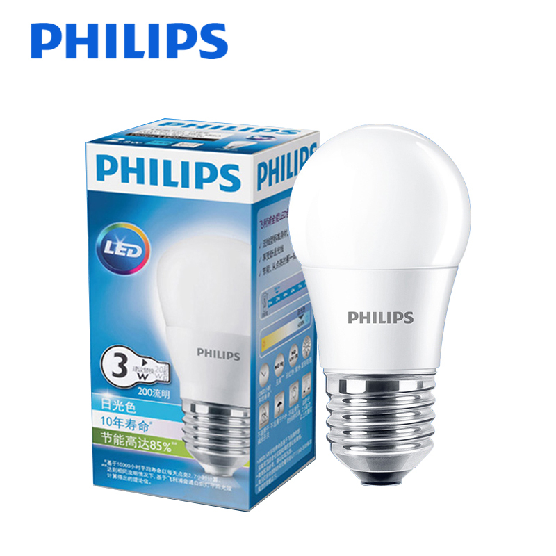 飞利浦(PHILIPS)led灯泡3W球泡E27大螺口光源黄光白光