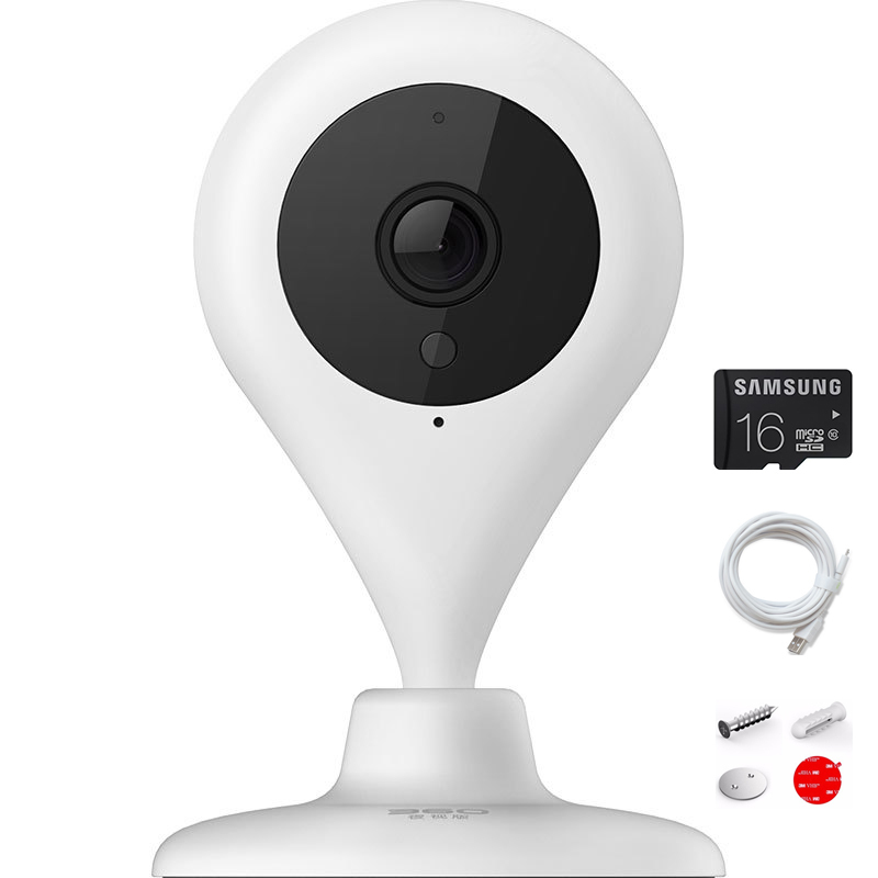 360智能摄像机夜视版Plus D603 16G豪华套装 小水滴 高清夜视 WIFI摄像头 双向通话 远程监控 哑白