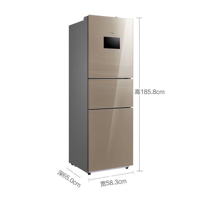 美的(Midea)BCD-230WTGZM(E) 230升 大屏智能 玻璃面板 风冷无霜家用节能三门三温式电冰箱图片