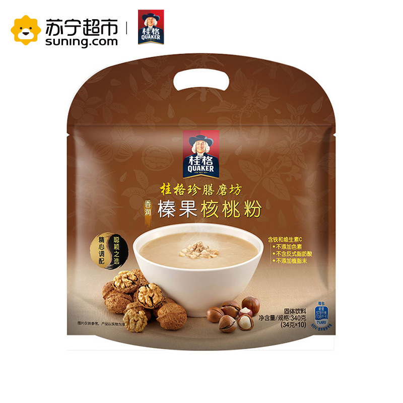 桂格（QUAKER）珍膳磨坊榛果核桃粉340g袋装 (34g*10袋) 即食 含糖（芝麻糊类）