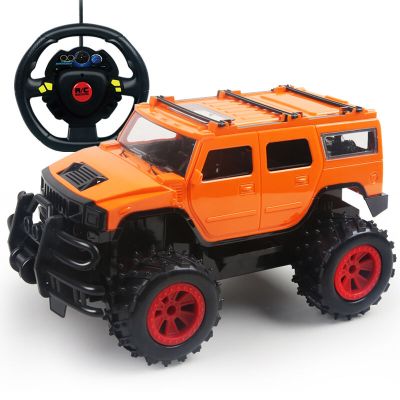 遥控车 儿童玩具方向盘越野汽车男孩遥控赛车可充电 越野吉普车 (橘色)