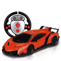 祥佳 兰博基尼方向盘遥控车玩具1:24可USB充电 男孩儿童玩具汽车模型 727-AF20 橙色