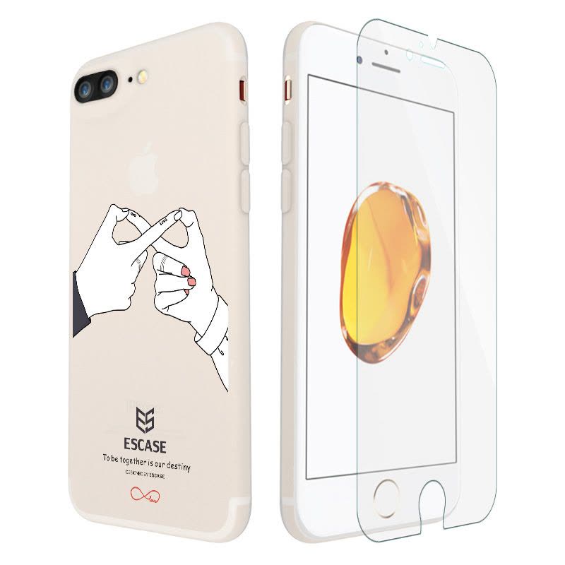 ESCASE 苹果iPhone8Plus手机壳 苹果7Plus手机套插画浮雕 心系一生 赠送钢化膜 /玻璃膜套装图片