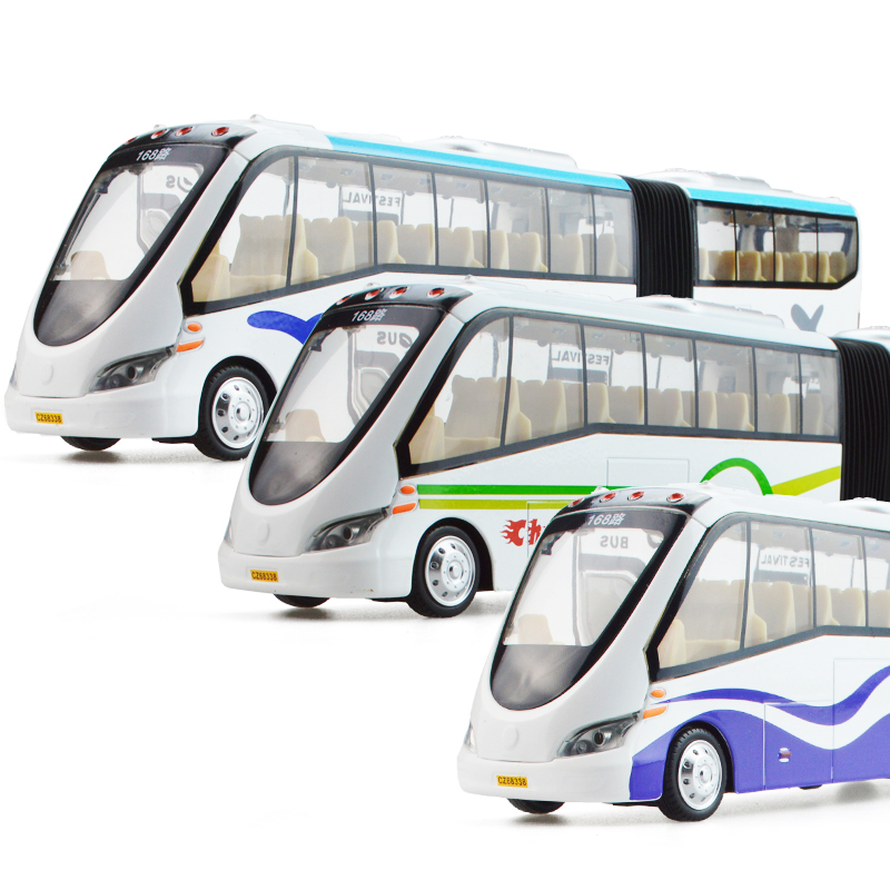 彩珀双节巴士旅游巴士玩具车汽车模型全合金车大号车模男孩宝宝礼物 颜色随机