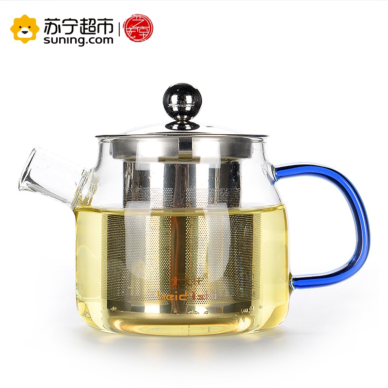 艺宏堂茶具玻璃茶具 艺宏堂玻璃花茶壶 耐高温玻璃茶具 蓝把短嘴玻璃套装高清大图