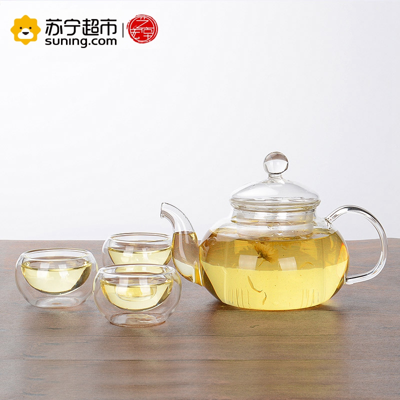 艺宏堂茶具玻璃茶具 艺宏堂玻璃花茶壶 耐高温玻璃茶具 花茶壶玻璃套装高清大图