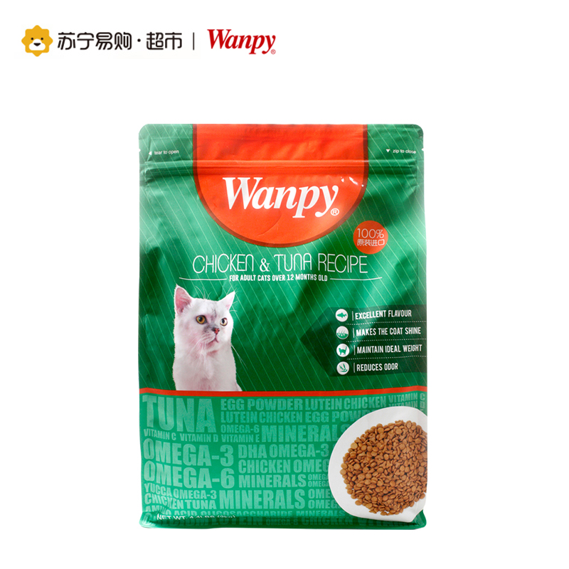 【苏宁超市】顽皮Wanpy泰国进口猫主粮 成猫鸡肉金枪鱼味主粮6.8kg